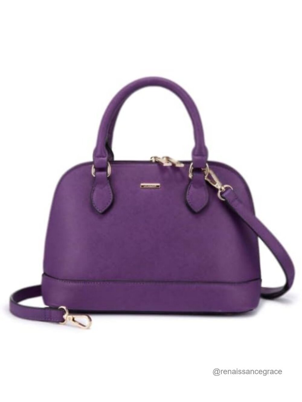 Faux Leather Dome Satchel Crossbody Handbag with Double Zip, Adjustable Strap